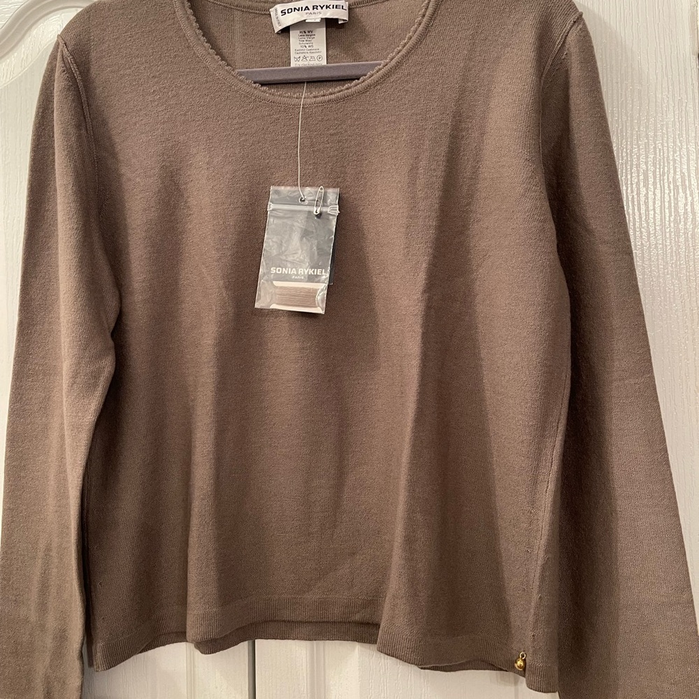 NWT SONIA RYKIEL VINTAGE WOMEN’S WOOL TAUPE CREW NECK SWEATER SIZE 46/14
